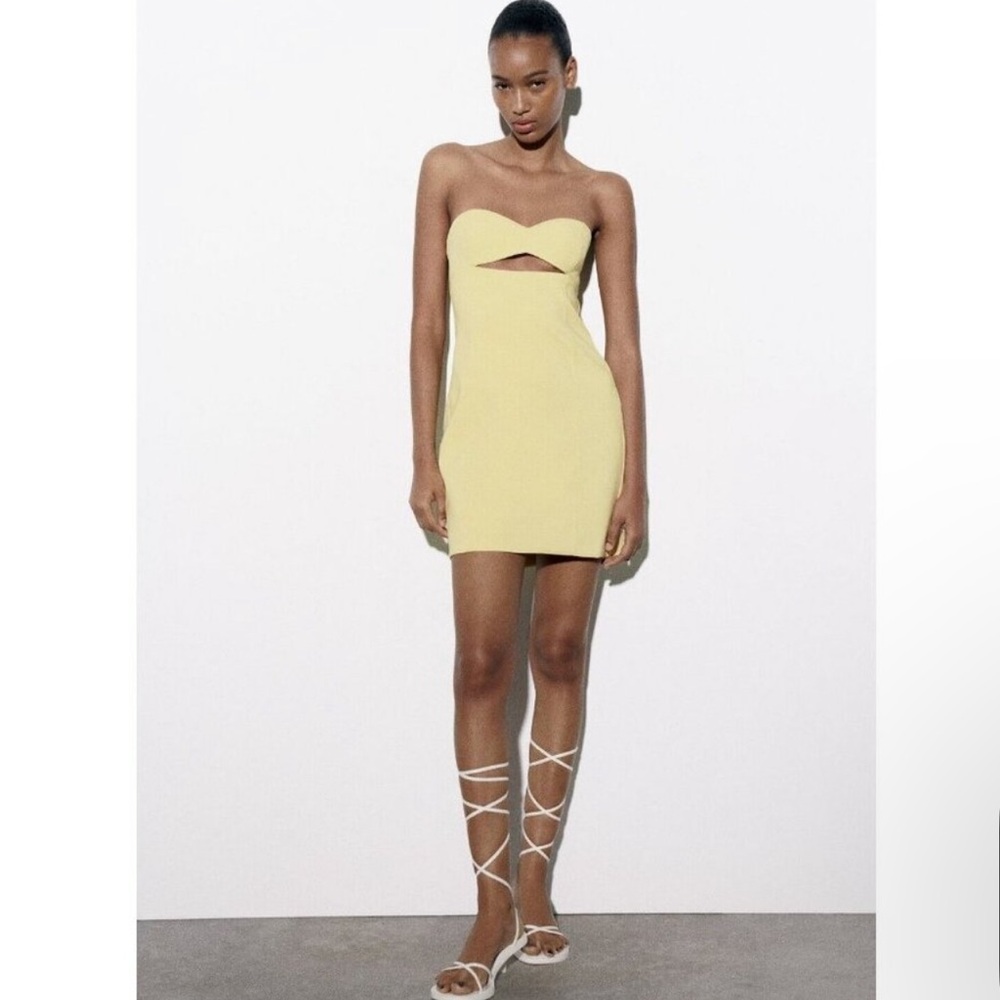 Zara Strapless Cut Out Yellow Dress Style 3366/707